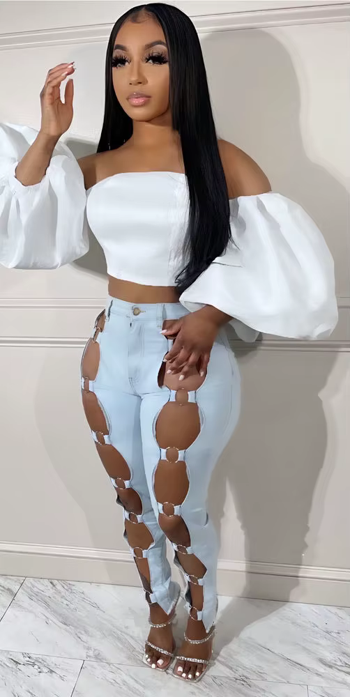 Casual Hollow Out Cross Border Steel Rim Hollow Tight Leg Jeans