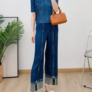 Casual Lapel Single Breasted Shirts And Wide Leg Trousers Pants 2 Piece Set