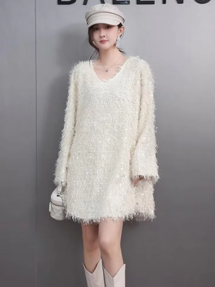 Casual O-Neck Pullover Loose Mini Sweater Dresses