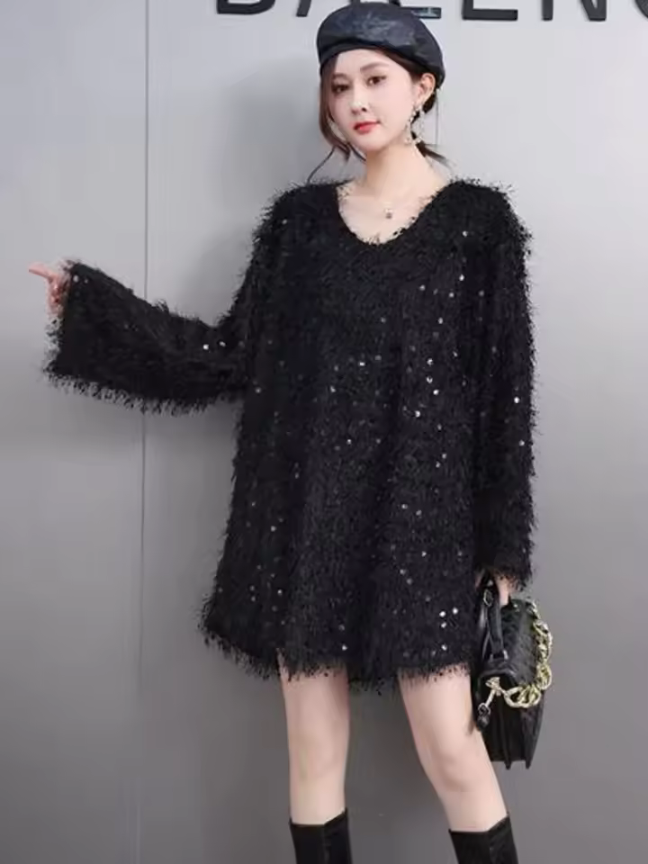 Casual O-Neck Pullover Loose Mini Sweater Dresses - Image 5