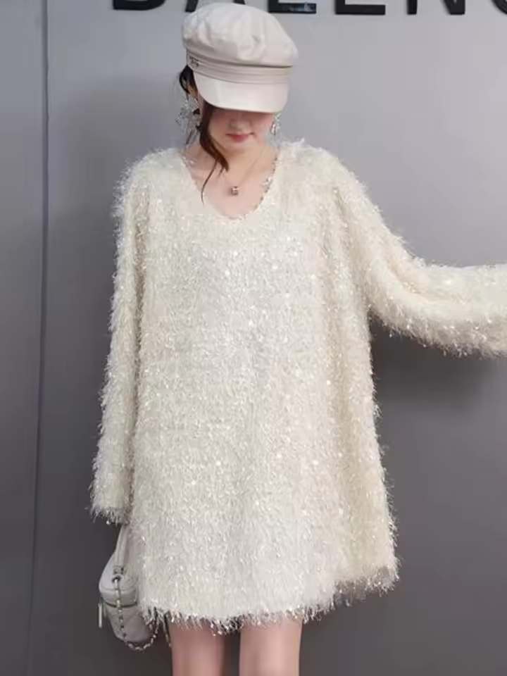 Casual O-Neck Pullover Loose Mini Sweater Dresses - Image 2