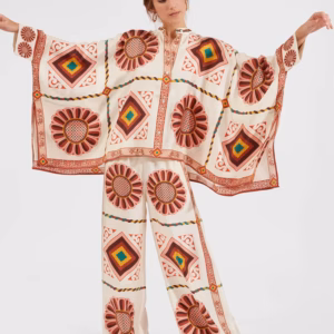 Casual Print Wide Leg Pants Loose Long Sleeve Shirt Two Piece Set