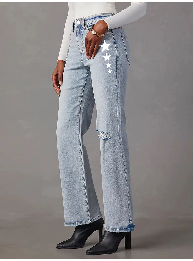 Casual Ripped High Waisted Loose With Pockets Flared Jeans - Image 2