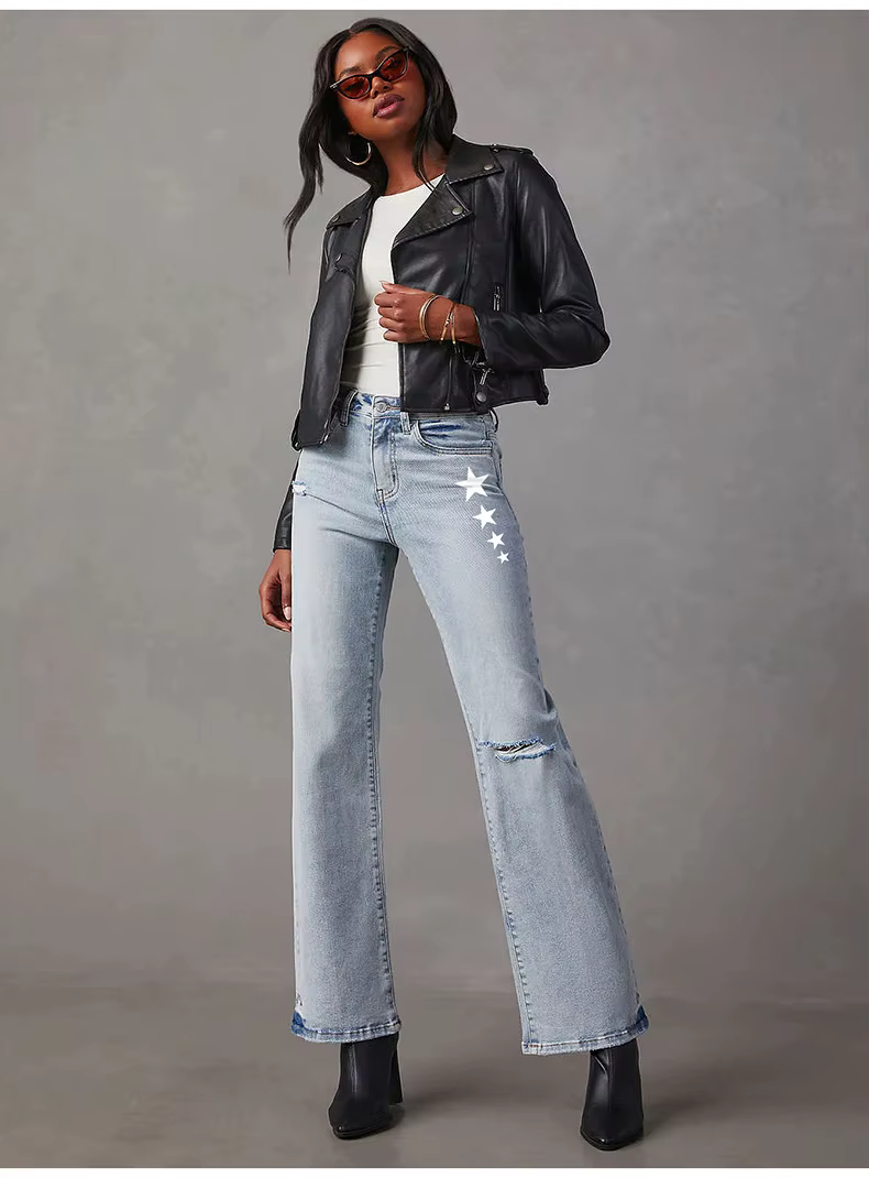 Casual Ripped High Waisted Loose With Pockets Flared Jeans