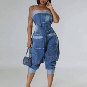 Casual Off Shoulder High Waist With Pockets Strapless Jumpsuits