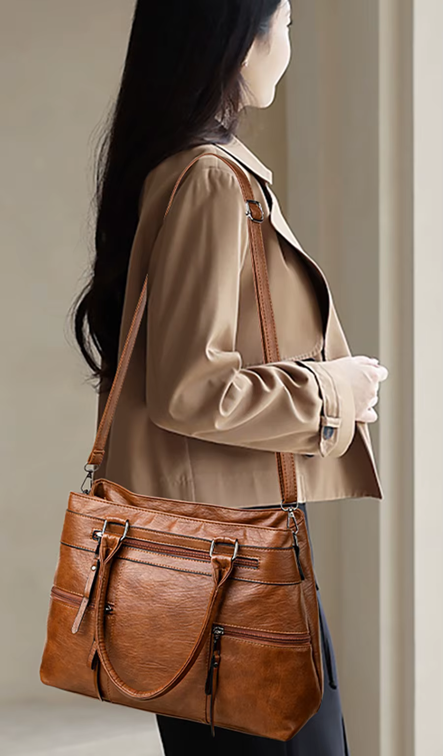 Casual Soft Leather One Shoulder Diagonal Cross Retro Pillow Handbag