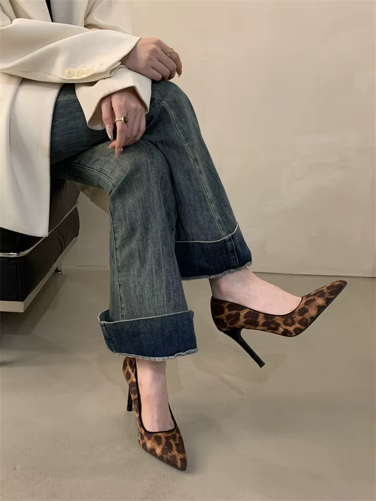 Casual Leopard Print Stiletto Pointed Toe High Heels