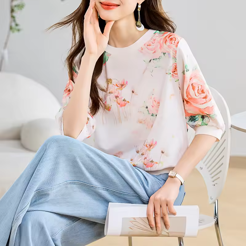 Casual Trendy Patchwork Printing Short Sleeve T-shirts - Image 4