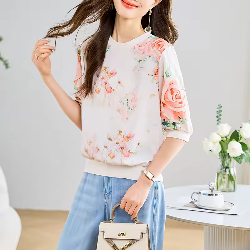 Casual Trendy Patchwork Printing Short Sleeve T-shirts - Image 2