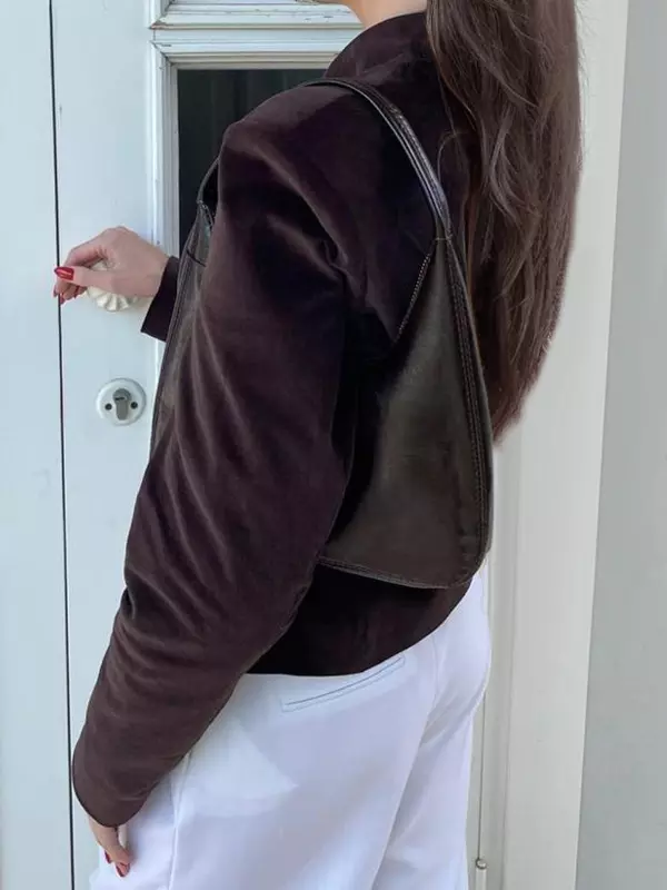 Casual Stand Collar Long Sleeve Fitted Vintage Blazer Jacket - Image 6