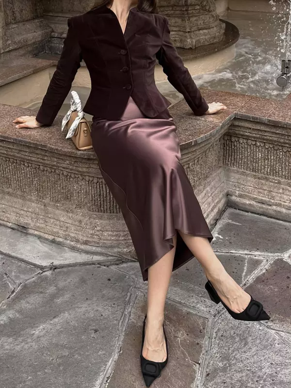 Casual Stand Collar Long Sleeve Fitted Vintage Blazer Jacket - Image 5