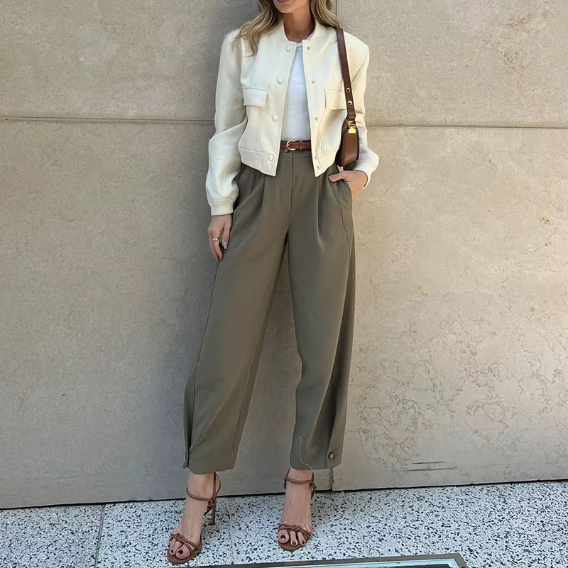 Casual Zipper Fly High Waist With Pockets Cargo Pants