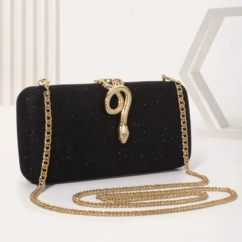 Classic Snake Buckle Sparkling Party Elegant Square Box Clutch Bag
