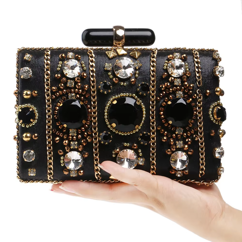 Crystal Bead Diamonds Luxury Formal Cocktail Party Evening Clutch Bag