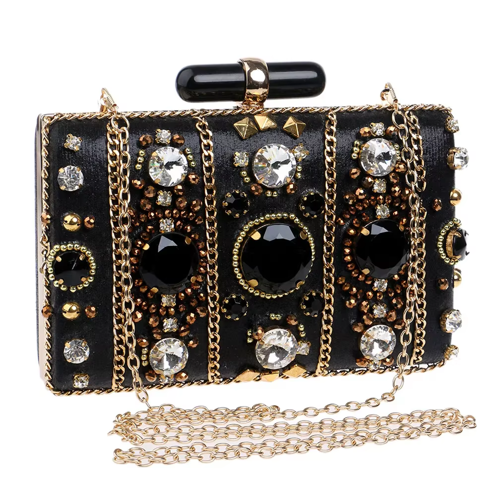 Crystal Bead Diamonds Luxury Formal Cocktail Party Evening Clutch Bag - Image 3
