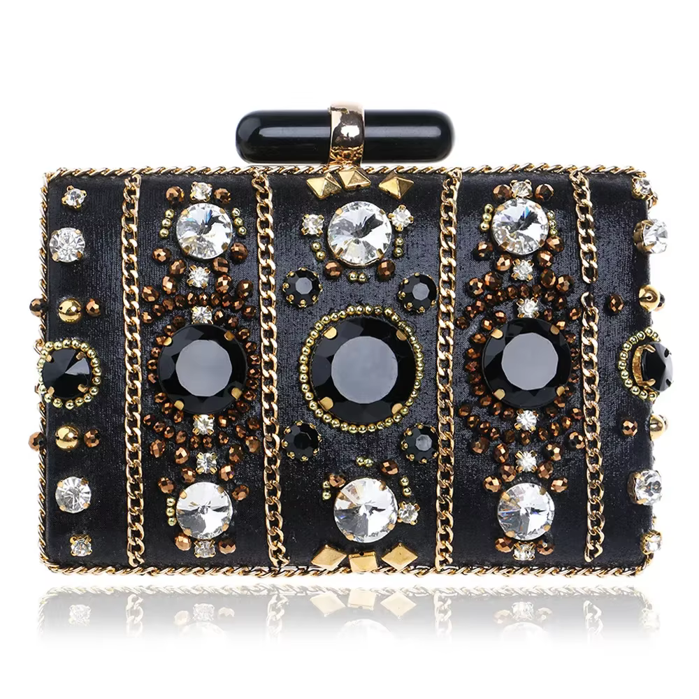 Crystal Bead Diamonds Luxury Formal Cocktail Party Evening Clutch Bag - Image 4