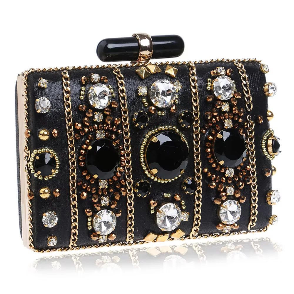 Crystal Bead Diamonds Luxury Formal Cocktail Party Evening Clutch Bag - Image 5