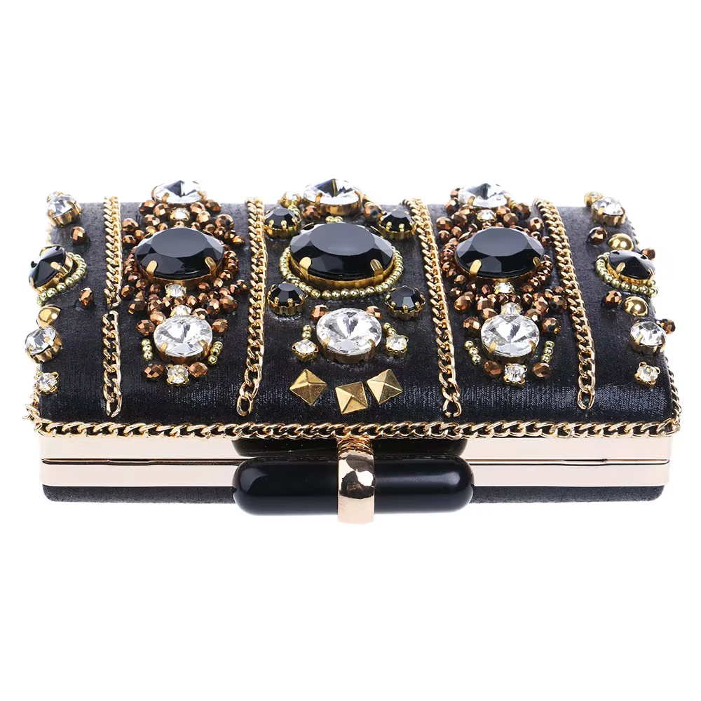 Crystal Bead Diamonds Luxury Formal Cocktail Party Evening Clutch Bag - Image 6