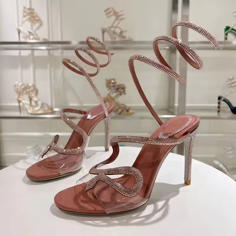 Crystal Snake Twine Around Ankle Strap Party Thin Heels Gladiator Sandals - Image 4