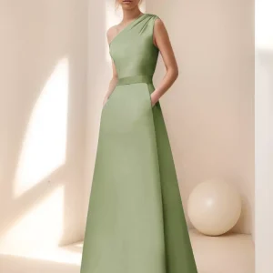 Designed Neckline Sleeveless A-Line Sash Floor-Length Bridal Mother Dress