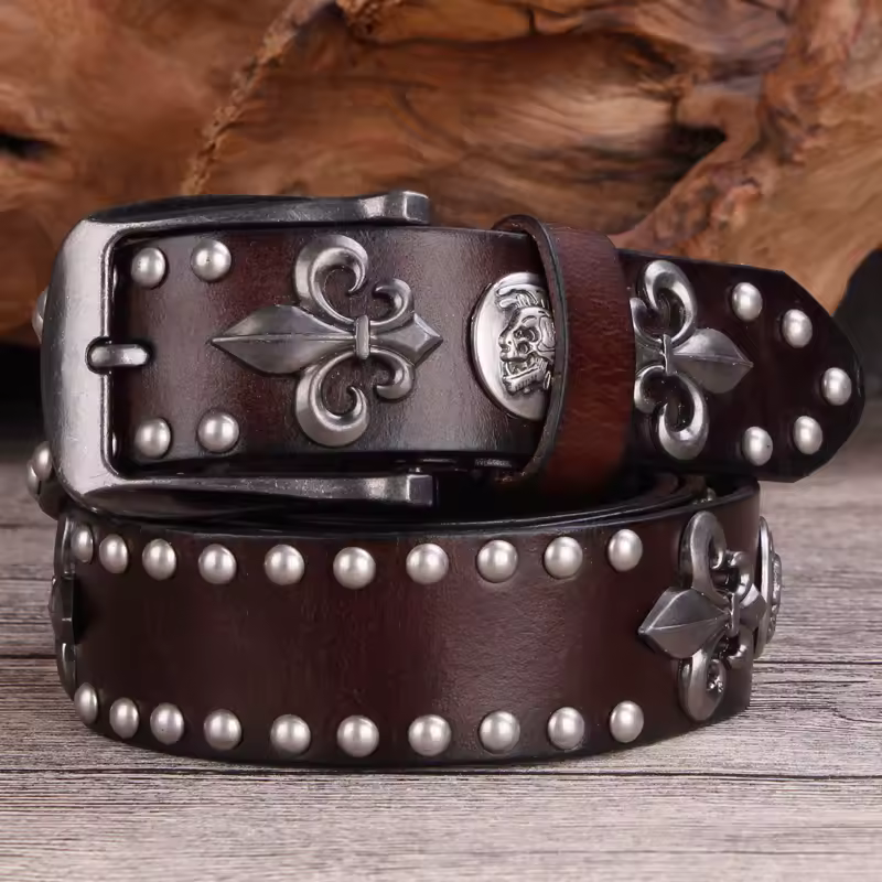 Designer Metal Rivet Cowboy Genuine Leather Punk Jeans Belts
