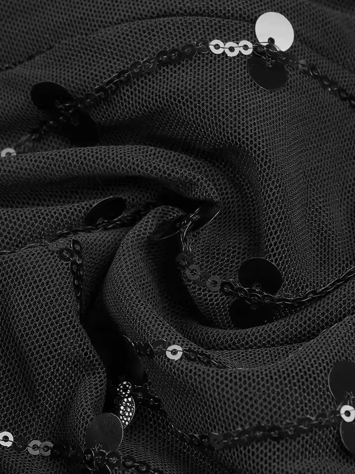 Diamonds Patchwork Feathers High Neck Rhinestones Long Sleeves Mini Dress - Image 6