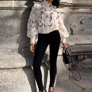 Elegant 3D Flower Lantern Long Sleeve Patchwork Mesh Shirts1 Elegant 3D Flower Lantern Long Sleeve Patchwork Mesh Shirts