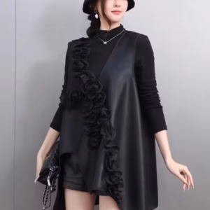 Elegant 3D Printing PU Irregular Loose V-Neck Mini Dress