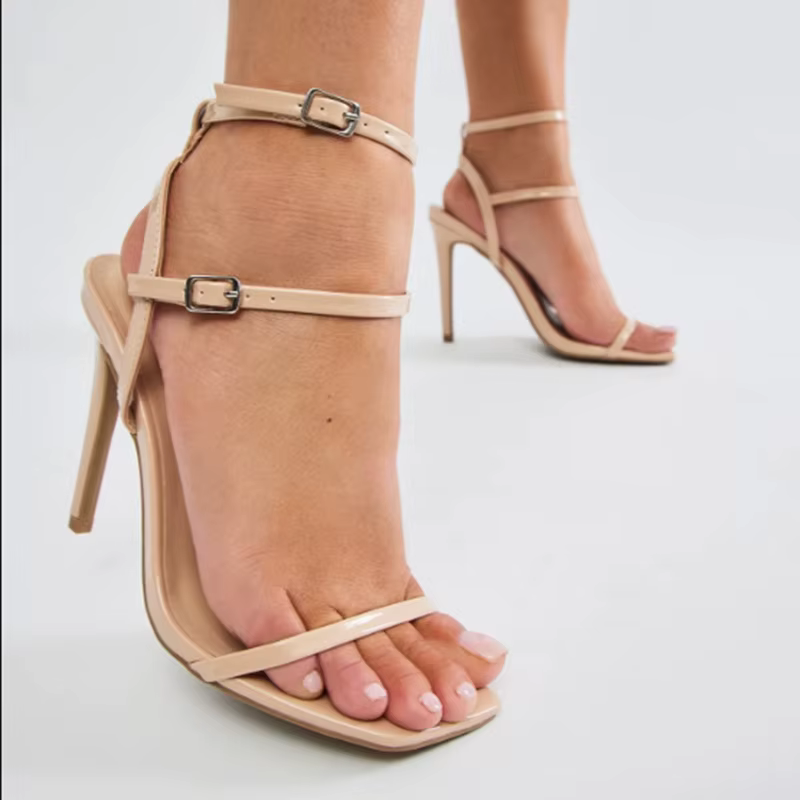 Elegant Buckle Strap Narrow Band Square Toe Stiletto High Heels - Image 3
