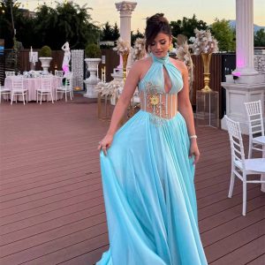 Elegant Chiffon A-line Floor Length Party Prom Bridal Maxi Dress