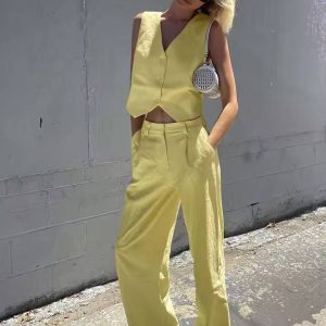 Elegant Crop Tank Tops And  Bottoms 2 Piece Set