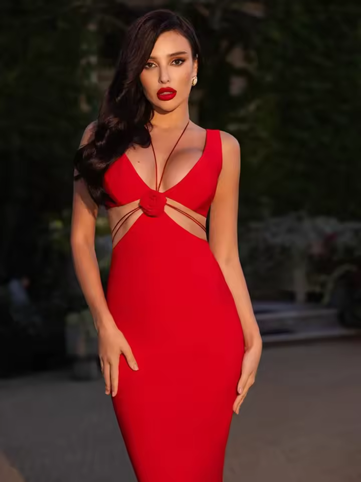 Elegant Cut Out Long Comfortable Soft Celebrity Maxi Dress - Image 2