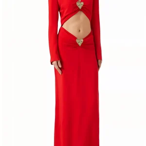 Elegant Deep V-Neck Long Sleeve Cut Out Ankle-Length Maxi Dress