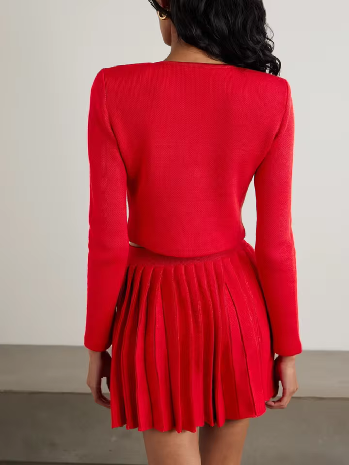 Elegant Double-Breasted Jacket Pleated Skirt 2-Piece Suit - Image 3