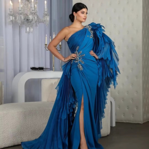 Elegant Feathers Sequins Backless Special Events Evening Party Wedding Dress