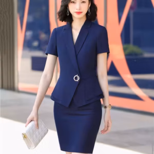 Elegant Formal Lantern Sleeve Blazer And Skirt 2 Piece Suit