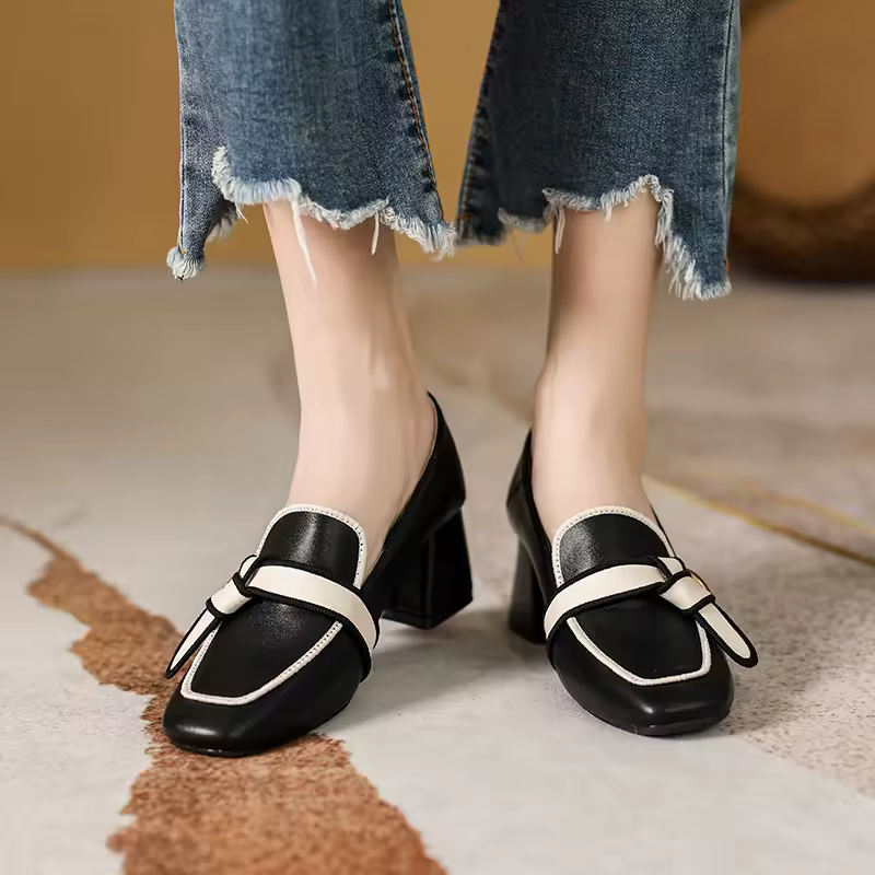 Elegant Genuine Leather Pumps Casual High Heels Party Dress Shoes