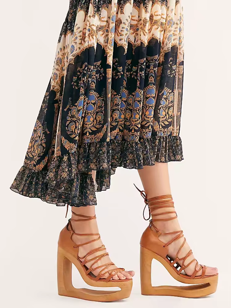 Elegant Glidiator Hollow Ankle Atrap Wedges Heels