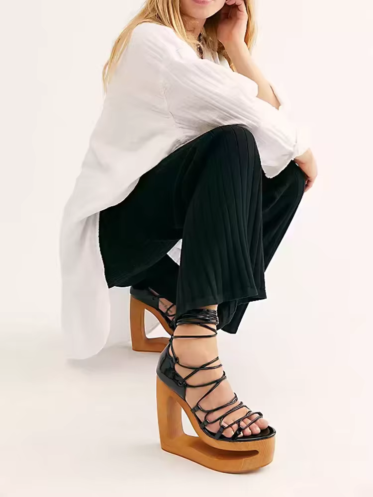 Elegant Glidiator Hollow Ankle Atrap Wedges Heels - Image 4