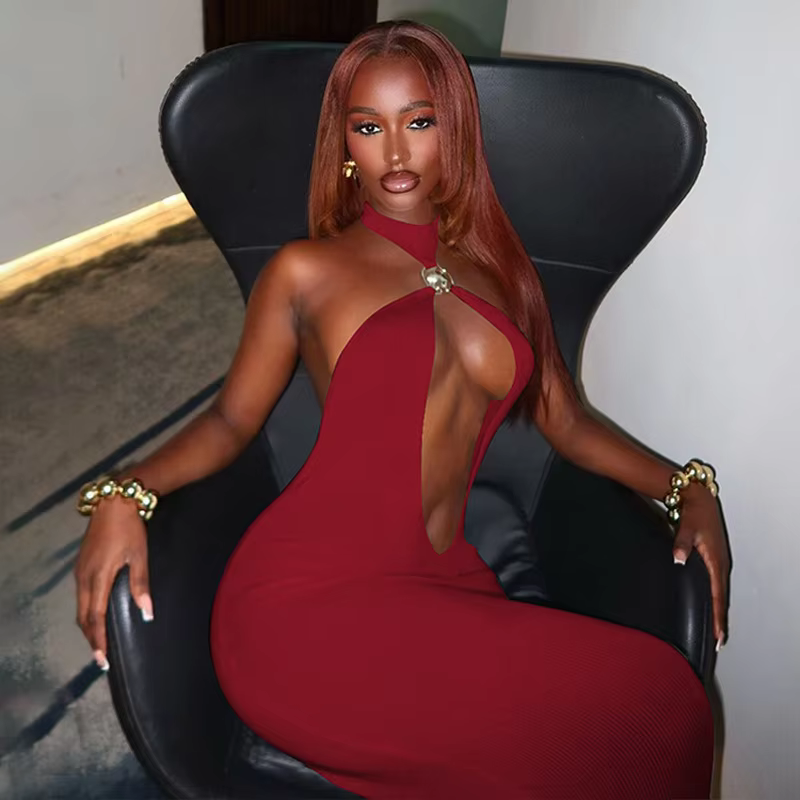 Elegant Halter Hollow Out Off-shoulder Backless Bodycon Maxi Dress - Image 11