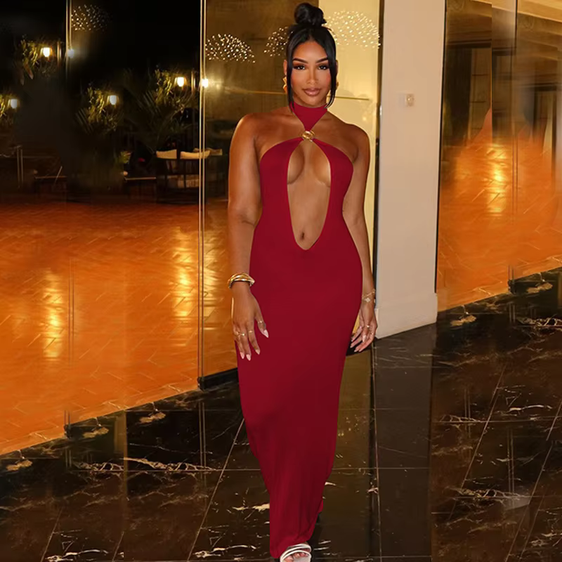 Elegant Halter Hollow Out Off-shoulder Backless Bodycon Maxi Dress - Image 14