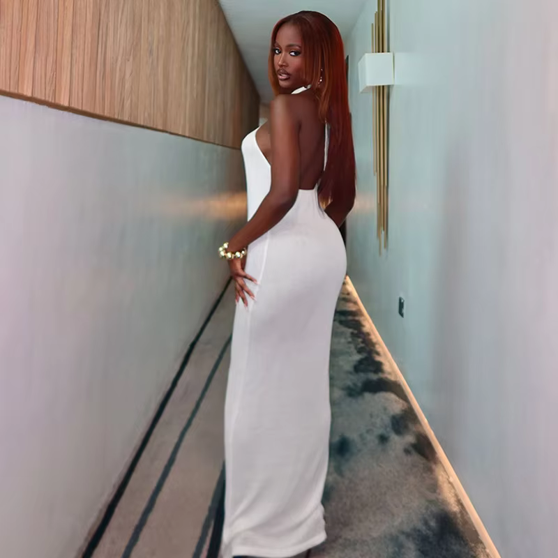 Elegant Halter Hollow Out Off-shoulder Backless Bodycon Maxi Dress - Image 9