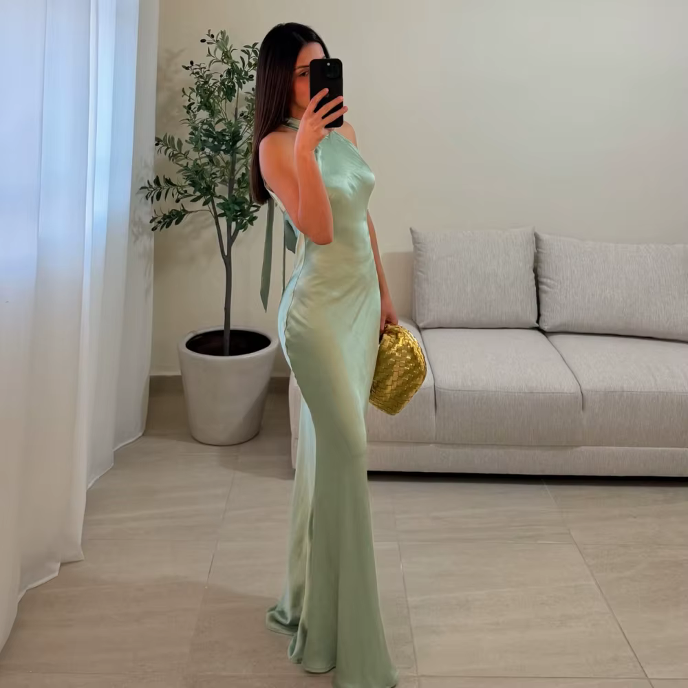 Elegant Halter Neck Sleeveless Floor-Length Mermaid Maxi Dress - Image 5