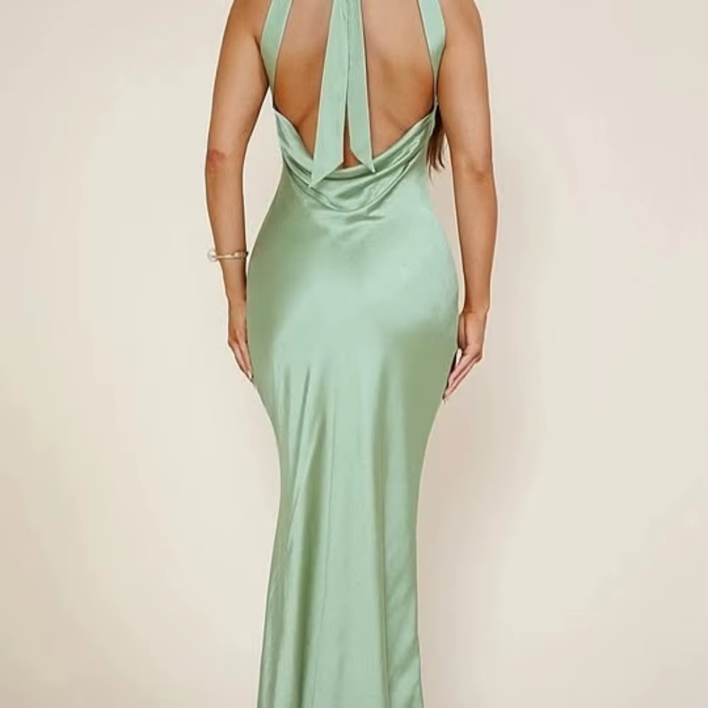 Elegant Halter Neck Sleeveless Floor-Length Mermaid Maxi Dress - Image 4