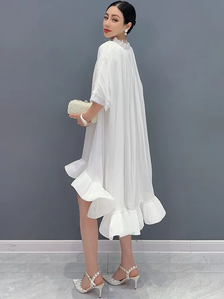 Elegant Lace Up 3D Ruffle Edge Large Swing Mini Dress - Image 6