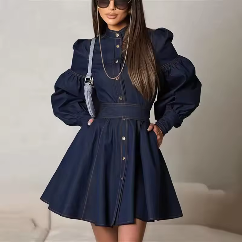 Elegant Lace-Up Blue High Waist Bandage Splice Mini Dress