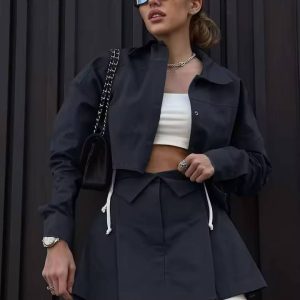 Elegant Lapel Button Shirts And High Waist Pleated Skirts 2 Piece Set