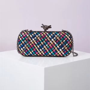 Elegant Leather Bright Line Woven Metal Knot Party Clutch Bag