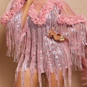 Elegant Luxury Empire Sequin Tassel Bodycon Mini Dress