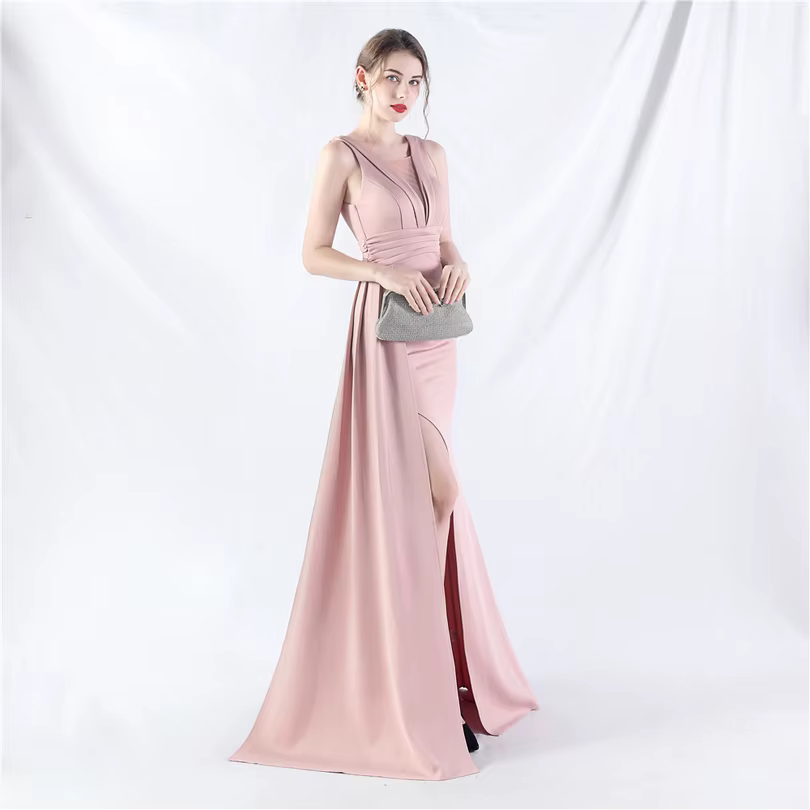 Elegant Mermaid Slit Soft Satin Formal Occasion Wedding Party Dress - Image 11